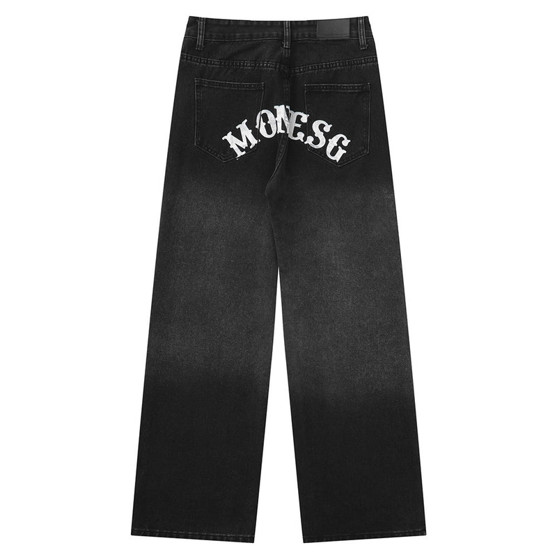 Men Jeans Gradient Color Cross Printed Jeans
