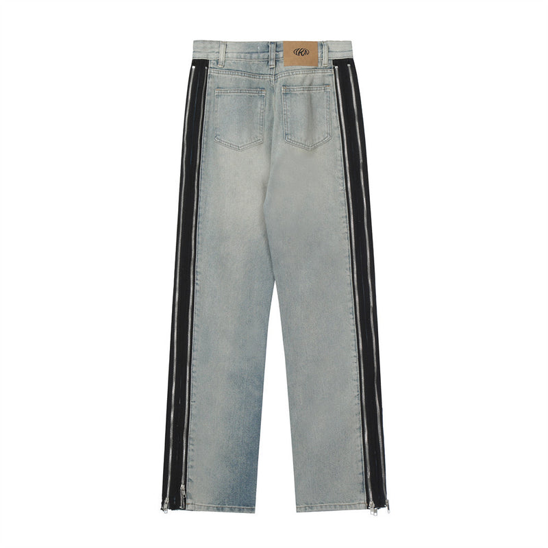 Men Jeans Side Zipper Personality Trendy Loose