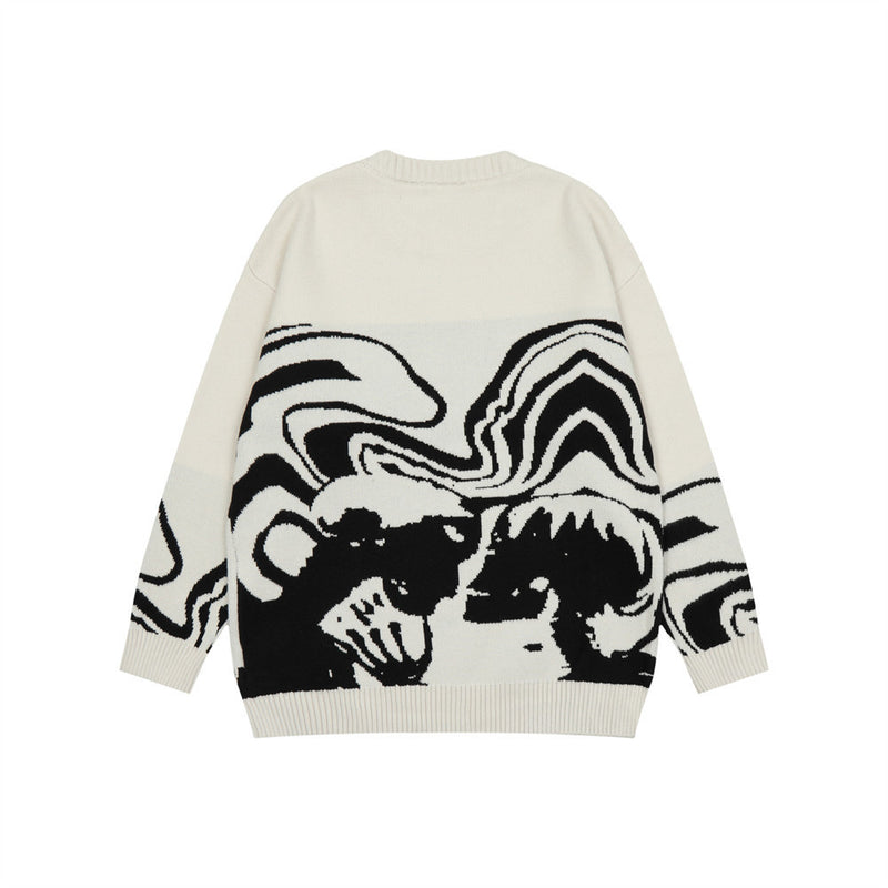 Men Sweater Japanese Abstract Pattern Jacquard Sweater