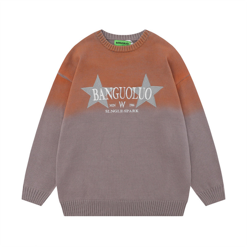 Men Sweater Inkjet Five-Pointed Star Paste Cloth Embroidery Knitwear