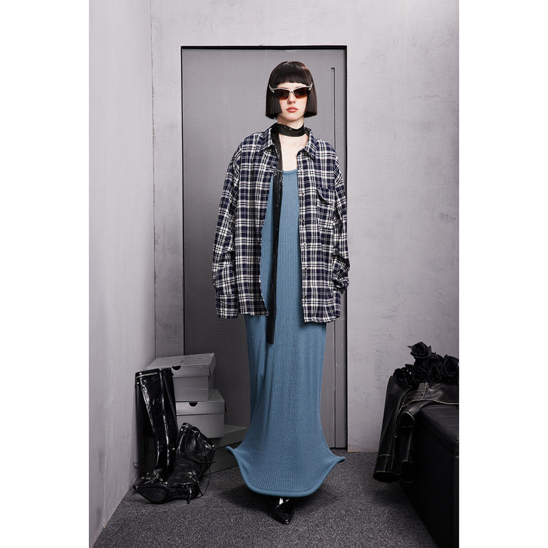 Unisex Shirt Retro Loose Long Sleeve Plaid Shirt