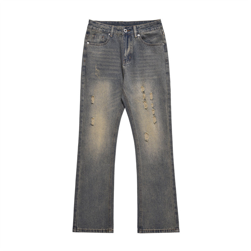 Men Jeans Vintage Worn Slim Fit Bell-Bottom Pants