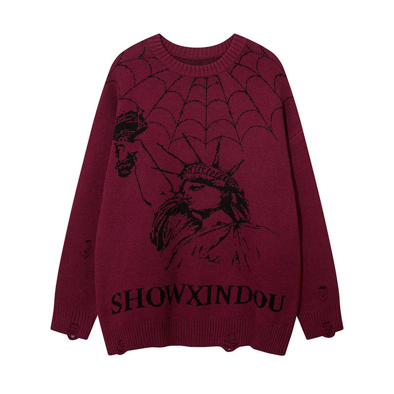 Women Sweater Spider Web Jacquard Knitted Coat