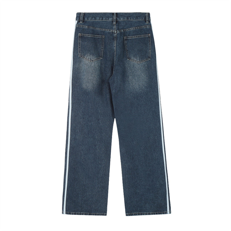 Men Jeans Side Stripes Stitching Broken Holes Pants Hip Hop