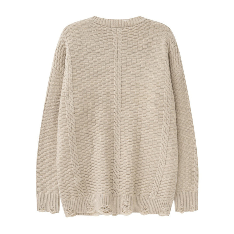 Men Sweater Line Weave Thickened round Neck Sweater