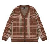 Men Sweater Striped Plaid V-neck Cardigan Sweater
