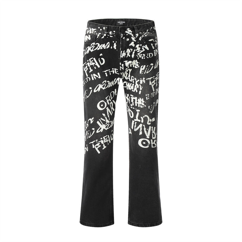 Men Jeans Bell-Bottom Pants Loose Casual