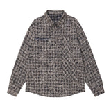 Men Long Sleeved T Shirt Woven Plaid Shirt Coat Men's Spring and Autumn Long-Sleeve Zipper Shirt Loose