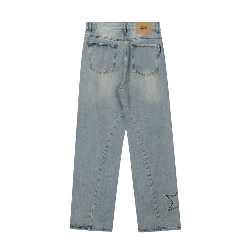 Men Jeans Patch Five-Pointed Star Distressed Casual