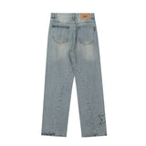 Men Jeans Patch Five-Pointed Star Distressed Casual