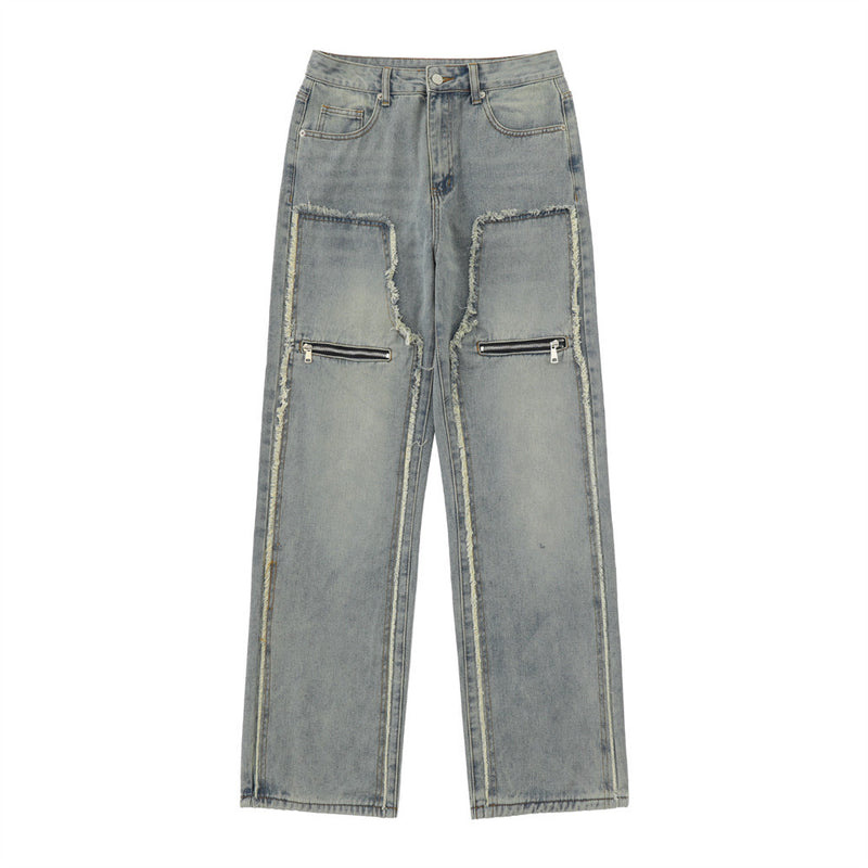 Men Jeans Stitching Edging Loose All-Match