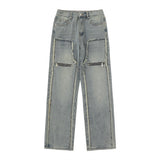 Men Jeans Stitching Edging Loose All-Match