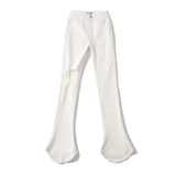 Women Jeans Hot Girl Slimming Holes Stretch Slim Fit Bell-Bottom Pants