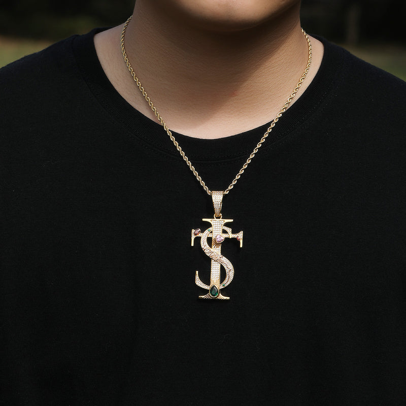 Jewelry TS Cross Pendant Necklace Copper with Colored Zircon Hip Hop Necklaces Word Up Crosses Animal Black Mamba