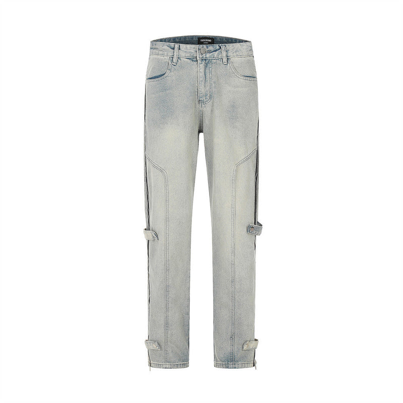 Men Jeans Side Loose Zip Casual Trend