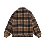 Men Cotton Mixed Jacket Coat Color-Contrast Check Coat Men's Clothing Autumn and Winter Warm-Keeping Cotton Clothing