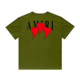 Amiri T Shirt Red Heart Printing Casual round Neck Short Sleeves T-shirt