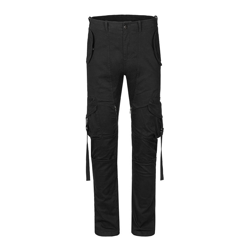 Cargo Pants Retro Solid Color Ribbon Slim Fit