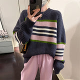 Women Pullover Sweater Striped Knitted Sweater