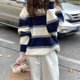 Women Pullover Sweater Knitwear Loose Slimming Stripes