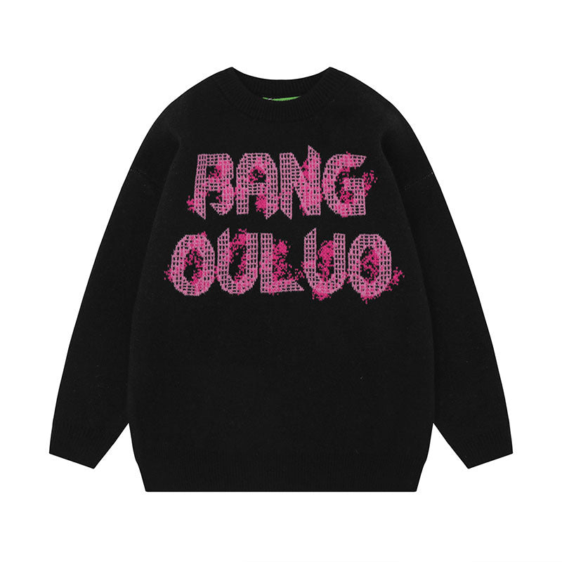 Women Sweater Contrast Color Jacquard Knitted Couple Sweater