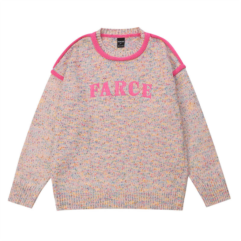 Men Sweater Crew Neck Embroidered Loose