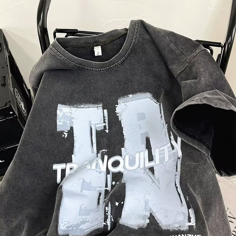 Men T Shirt Summer Retro Heavy Distressed plus Size