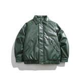Unisex Coat Vintage Cotton-Padded Clothes Loose Couple PU Leather