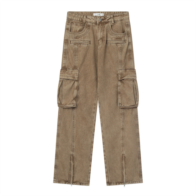 Men Jeans Multi-Pocket Workwear Distressed Loose