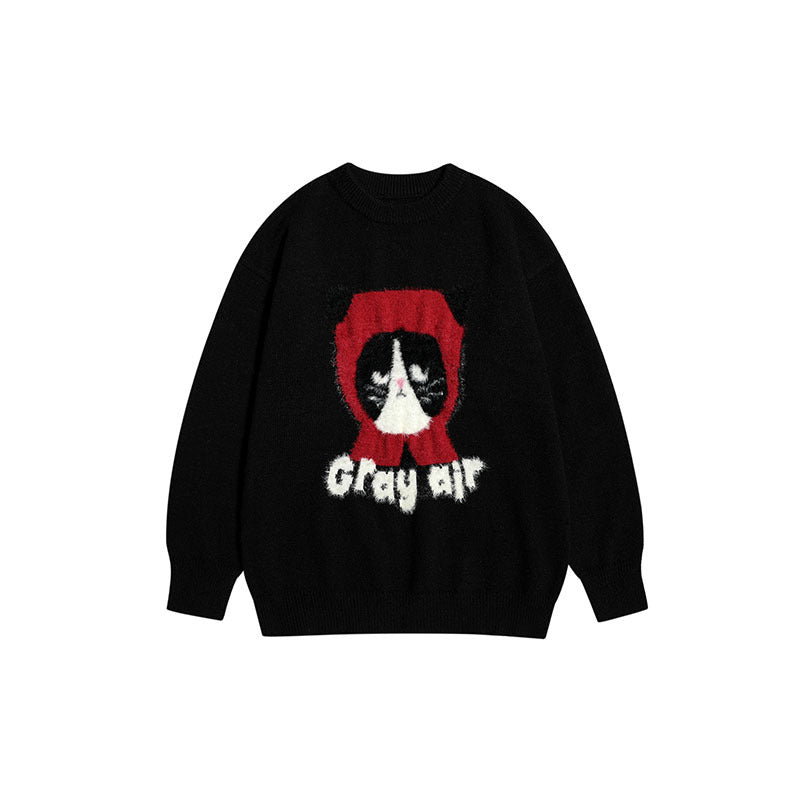 Women Sweater Cartoon Knitted Couple Sweater Vibe Vintage Casual All-Matching Cute Style