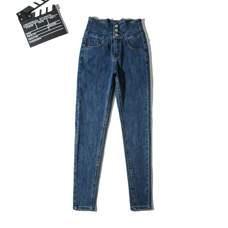 Women Jeans Breasted Skinny Slimming Slim Elastic