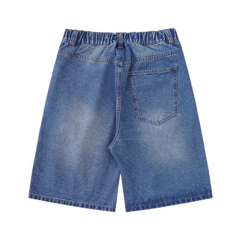 Men Shorts Cut Stitched Camouflage Denim Shorts Loose