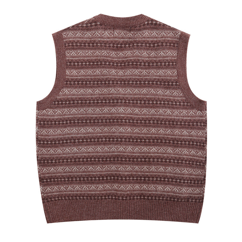Men Sweater Striped Jacquard Sweater Wool Back Cardigan