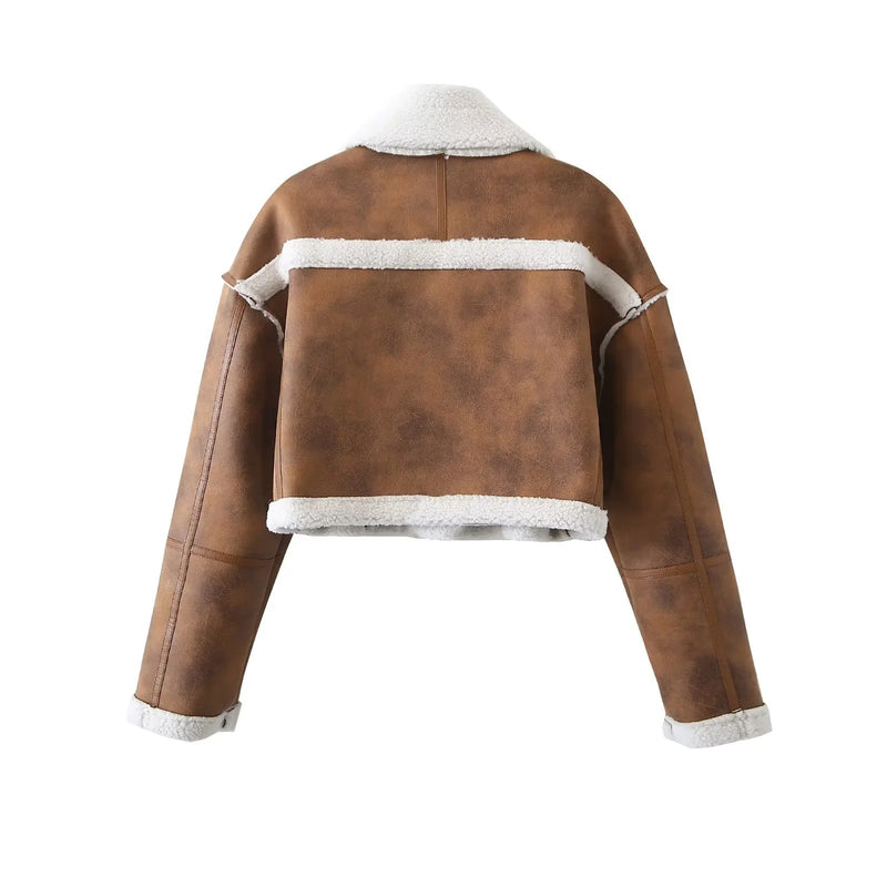 Women Cotton Coat Suede Faux Lamb Fur Coat
