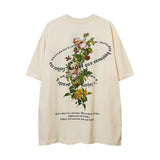Men T-Shirt Vintage Floral Print Oversize