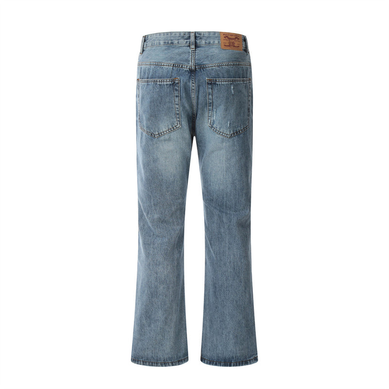 Men Jeans Worn-out Retro Loose Flared Pants