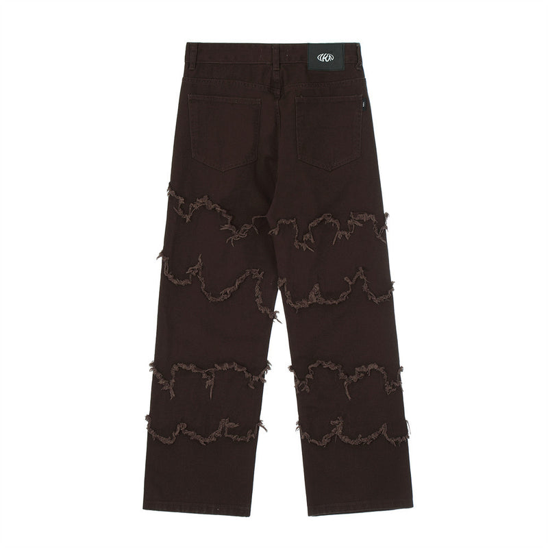 Men Jeans Raw Edge Hip Hop Loose