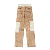 Men Jeans Patchwork Pocket Design Distressed