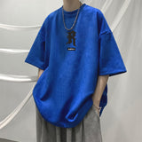 Men T Shirt Deerskin Velvet Summer Retro Loose All-Match Casual