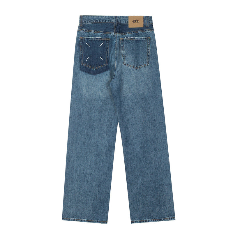 Men Jeans Solid Color Personalized Loose Raw Hem