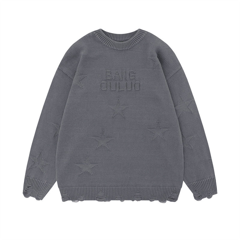MenSweter thickened crocheted hole sweater five-pointed jacquard