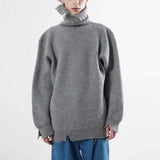 MIJKO Mens Jacket Turtleneck Knitted Ripped Sweater