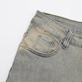 Men Jeans Mud Yellow Dyed Retro Loose Casual Zipper Slit