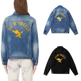 Palm Angels Jacket Printed Denim Jacket Washed Loose-Fitting Denim Clothes