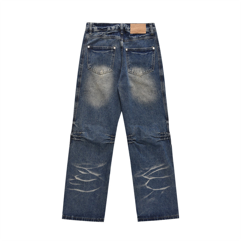 Men Jeans Polished White Line Stitching Loose