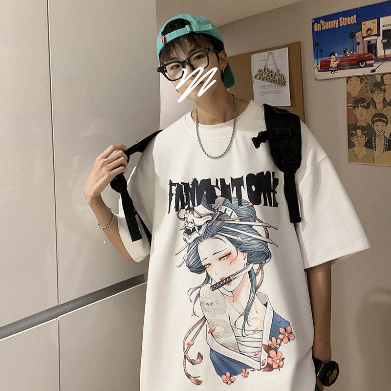 Men T Shirt Cartoon Anime Loose Summer