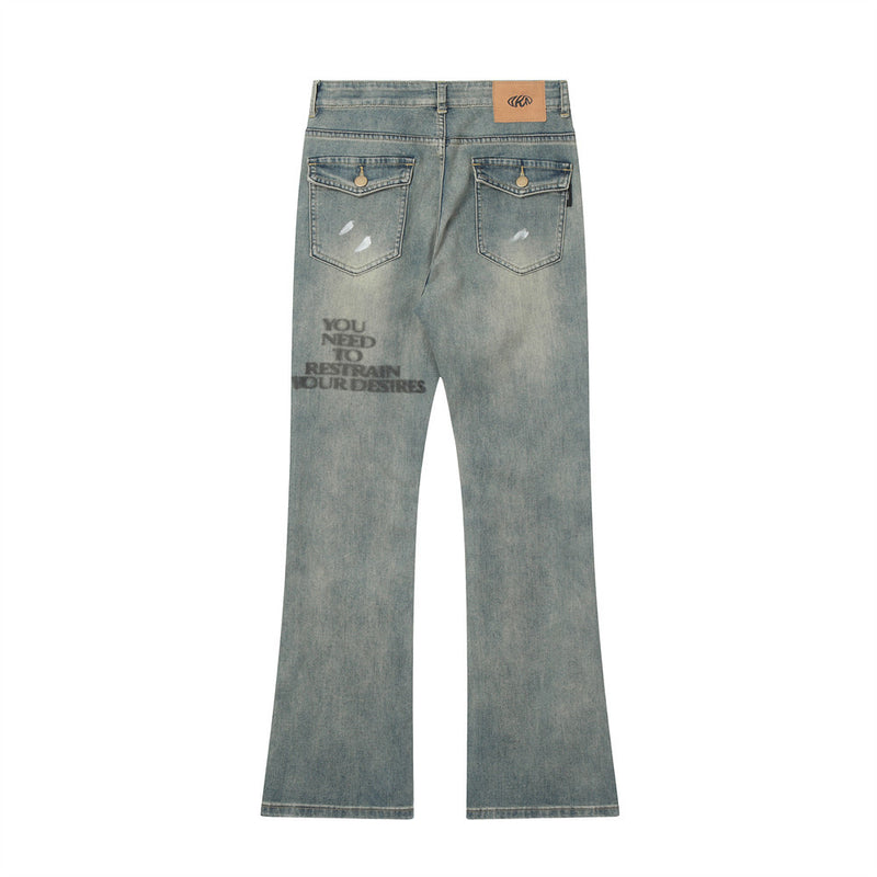 Men Jeans Splash Ink Bell-Bottom Pants Hip Hop Loose Leisure