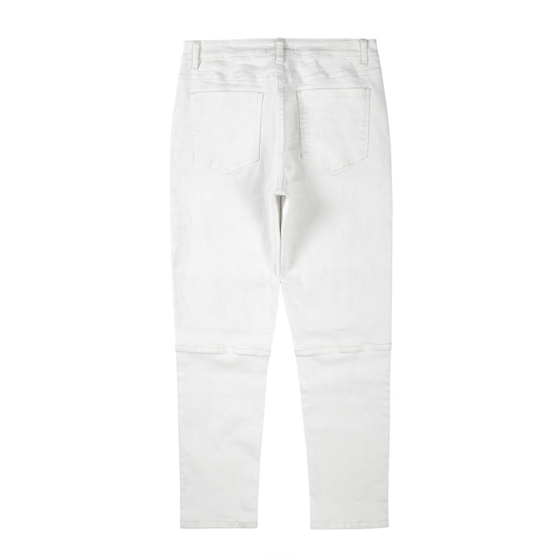 Men Jeans Punk Pleated Slim Fit Patchwork