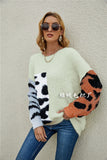 Women Pullover Sweater Leopard Print Loose-Fitting Oversized Sweater