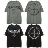 Men T-shirt Vintage Cross Printing Distressed Oversize